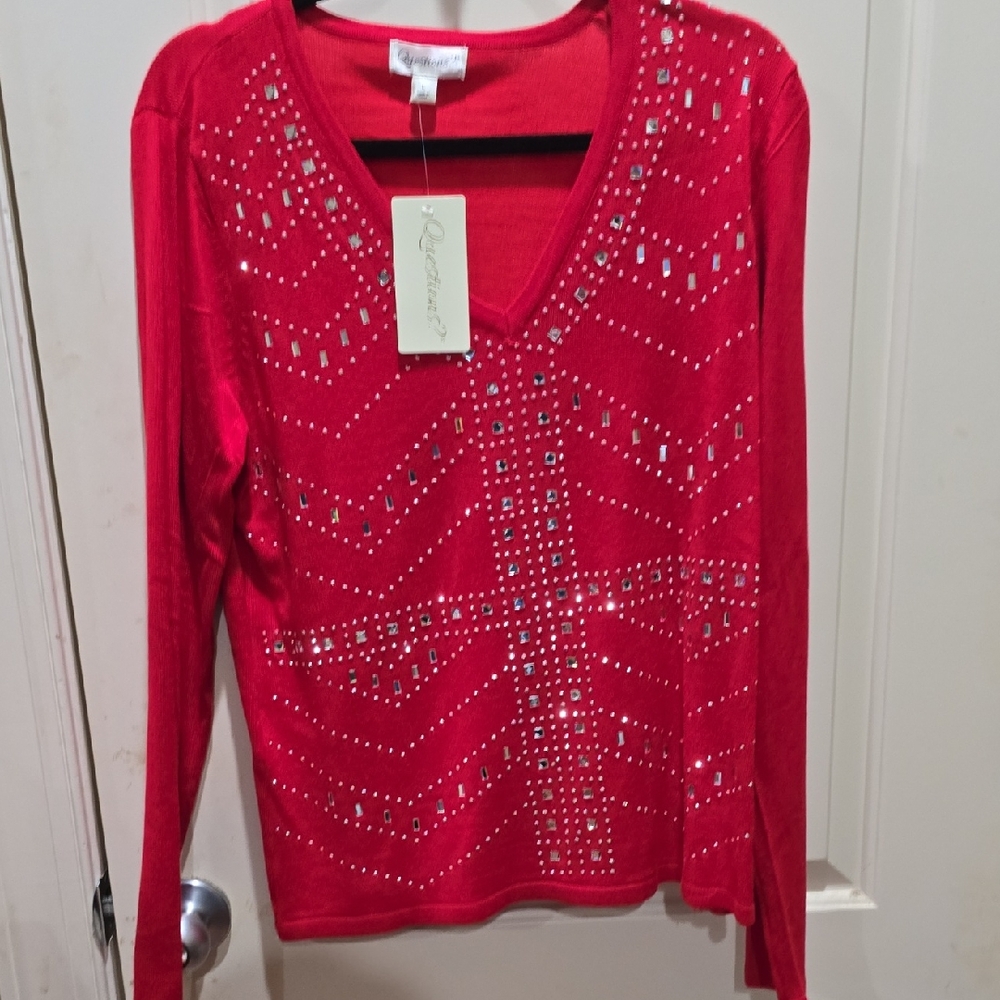 Casual Corner Red Studded Long Sleeve Top